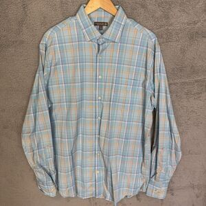 S Peter Millar Shirt Men's L Blue Summer Comfort Long‎ Sleeve Button Down Nylon